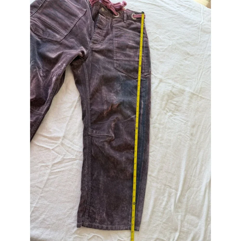 Free People Moxie Flocked Pull On Barrel Jeans We The Free Rope Tie Size 31 - Picture 8 of 9